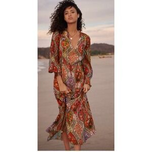 Farm Rio Anthropologie Mosaic Maxi Dress Women Size Small‎ Sheer Boho